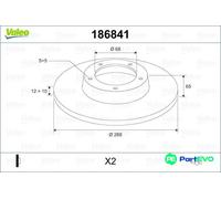 VALEO REAR 2 X BRAKE DISC 186841 FOR VOLVO