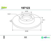 VALEO REAR 2 X BRAKE DISC 197123 FOR HYUNDAI KIA