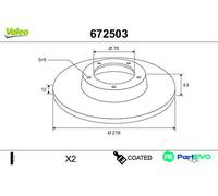 VALEO REAR 2 X BRAKE DISC 672503 FOR ALFA ROMEO
