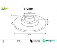 VALEO - Coatedbrake discs - 672504 - Box of 2 solid discs - Rear axle - Similar to OE design and quality - Valeo, Braking expert since 1923