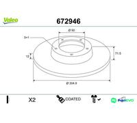 VALEO REAR 2 X BRAKE DISC 672946