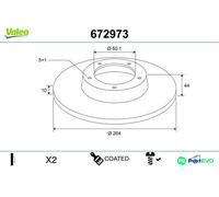 VALEO REAR 2 X BRAKE DISC 672973 FOR OPEL VAUXHALL