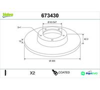 VALEO REAR 2 X BRAKE DISC 673430