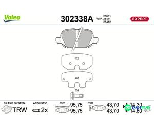 VALEO REAR DISC BRAKE BRAKE PAD SET 302338A