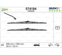 VALEO Silencio Wiper - VM206 - Kit of Cleaning Performance Conventional Wiper Blades with Washer Ramp - 650mm/550mm - Front - Set of 2 Wiper Blades - 574194