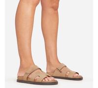 Valerie Gladiator Velcro Strap Flat Slider Sandal In Deep Taupe Faux Suede, Women's Size UK 7