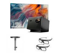 Valerion Heimkino-Paket - Enthält Valerion Pro2 4k-Projektor + 120 Zoll mattweiße Leinwand + Wandhalterung + 3D-Brille
