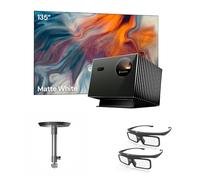 Valerion Home Theater Bundle - Includes Valerion Pro2 4k Projector + 135" Matte White Screen + Ceiling Mount Bracket + 3D Glasses