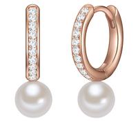 Valero Pearls Womens Hoop earring sterling silver rose gold freshwater cultured pearl white zirconia - One Size