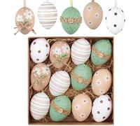 Valery Madelyn 12pcs Easter Egg Decoration for Kids, 6CM Shatterproof Easter Tree Ornament Set,Beige White Green Easter Basket Stuffers Egg Bulk for Spring Window Party Decor