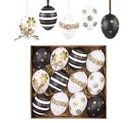 Valery Madelyn 12pcs Easter Egg Decoration for Kids, 6CM Shatterproof Easter Tree Ornament Set,Black White Gold Easter Basket Stuffers Egg Bulk for Spring Window Party Decor