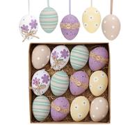 Valery Madelyn 12pcs Easter Egg Decoration for Kids, 6CM Shatterproof Easter Tree Ornament Set, Purple Yellow Green Basket Stuffers Egg Bulk for Spring Window Party Decor