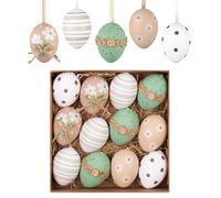 Valery Madelyn 12Pcs Plastic Easter Eggs Ornaments Tree Decoration, 2.36'' Beige Green Easter Eggs Bulk for Easter Decorations, Shatterproof Decorative Hanging Egg for Spring Holiday Party Decor