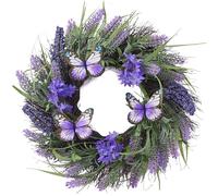 Valery Madelyn 14 Inch Spring Wreath for Front Door, Artificial Lavender and Butterfly Easter Door Wreaths, Purple Summer Door Wreath Outdoor All Year (M)
