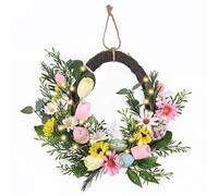 Valery Madelyn 16 Inch Easter Egg Wreath for Front Door,with Colorful Pastel Mixed-Texture Eggs, Faux Flowers & Bunny, Door Wreaths with LED Lights for Home Window and Wall,Easter Decoration Gift