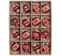 Valery Madelyn 16pcs Christmas Glass Baubles Pack, 7-9cm Luxury Red and Gold Christmas Balls Ornaments for Tree Decoration