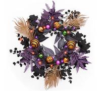 Valery Madelyn 18 inch Halloween Wreath for Front Door, LED Pumpkin Wreath Halloween Decorations for Centerpiece Window Indoor Party Holiday Wall Home Decor