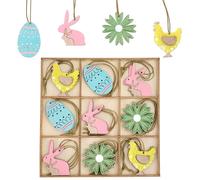 Valery Madelyn 18pcs Easter Decorations,Wooden Hanging Tree Decorations,Colorful Egg, Hen, Rabbit, Flower Shape Pendants,Home Decor Gift and Wedding,with Wood Box,2 Inch