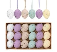 Valery Madelyn 18pcs Easter Egg Decoration Tree Ornaments Set, 4CM Shatterproof Hanging Easter Eggs for Tree, Beige White Purple Easter Basket Stuffers Egg Bulk for Spring Window Party Decor
