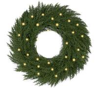 Valery Madelyn 20 Inch Realistic Christmas Wreaths with Lights, Pre Lit Norfolk Pine Wreath with 30 LED Lights, Green Xmas Faux Cedar Wreaths Decorations for DIY Outdoor