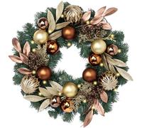 Valery Madelyn 20'' Pre-Lit Christmas Wreath for Front Door with Lights, Lighted Christmas Door Wreath with Bronze Copper Good Balls for Home Porch Fireplace Window Holiday Party Wall Decor