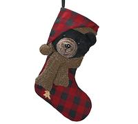 Valery Madelyn 21 Inch Large Joyful Pet Christmas Stockings Decorations Indoor Personalized Hanging Ornamnets with 3D Black Bear and Plaid for Xmas Gifts (Pet Collection)