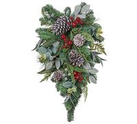 Valery Madelyn 24 Inch Artificial Red Berries Pre-Lit Teardrop Swag for Decorating Outdoor, Indoor, Mailbox, Door, Window, Stairway, Wedding, Christmas, Holiday, Party Decor