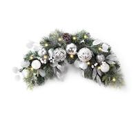 Valery Madelyn 24 Inch Christmas Teardrop Swag for Decorating Outdoor,Sliver White Mailbox Pre-Lit Swag with 20 LED Lights,Xmas Ball Ornament for Front Door Stairway Window Shelf Home Decor Party Gift