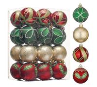 Valery Madelyn 24pcs 6cm Shatterproof Christmas Baubles - Country Red, Green & Gold Christmas Ball Ornaments for Tree Decorations