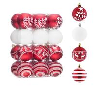 Valery Madelyn 24pcs 6cm Shatterproof Christmas Baubles - Traditional Red and White Christmas Ball Ornaments for Tree Decorations