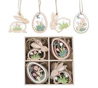 Valery Madelyn 24pcs Easter Decorations,Wooden Hanging Tree Decorations,Egg and Rabbit Shape Pendants,Home Decor Gift and Wedding,with Wood Box,2 Inch