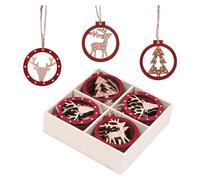 Valery Madelyn 24pcs Traditional Red and White Christmas Tree Decorations, Wooden Christmas Hanging Pendants, Xmas Ornaments with Reindeer, Patterns for Gift Tag, 2.4inch/6cm