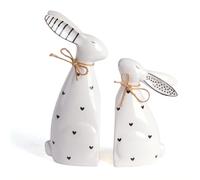 Valery Madelyn 2pcs Easter Decorations,Ceramic Bunny Figurine,Black White Rabbits Ornaments for Easter Tabletop Decorations Gift 11/16CM