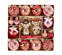 Valery Madelyn 30Pcs Valentines Highland Cow Ornaments Gift Pack, Craft Painted Heart Shaped Christmas Tree Decorations, Pink Red Gold Christmas Baubles Hanging Party Wedding Anniversary Decor
