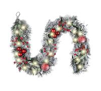 Valery Madelyn 5 ft/152cm Pre-Lit Christmas Garland for Mantel,Traditional Red White Garland with Baubles and Berry with Led Lights and Timer Function