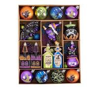 Valery Madelyn 50ct Halloween Ornaments Tree Decorations, Shatterproof Magic Witch Black Cat Cauldron Haunted House Hanging Ball Ornaments Set for Small Tree, Whimsical Holiday Party Indoor Home Decor