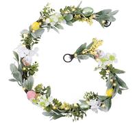 Valery Madelyn 5ft Easter Egg Garlands with LED Lights, Artificial Colorful Floral Garland with Lamb Ears Leaves and Decorative Eggs for Spring Home Decor & Easter Decoration Gift
