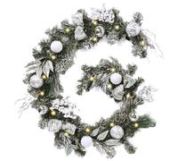 Valery Madelyn 6 Feet/183cm Pre Lit Christmas Garland with 15 Led Lights, White and Silver Christmas Garland Decorations with Ribbon for Stairs, Table, Outdoor, Mantlepiece, Fireplace, Front Door