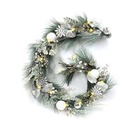 Valery Madelyn 6 Feet/183cm Pre Lit Christmas Garland with 15 Led Lights, White and Silver Christmas Garland Decorations with Ribbon for Stairs, Table, Outdoor, Mantlepiece, Fireplace, Front Door