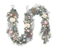 Valery Madelyn 6 Feet/183cm Pre-Lit Christmas Garland with Rose and Gold Baubles, LED Lights and Timer Function for Mantel, Door, Stair Decoration