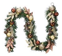 Valery Madelyn 6 ft Pre-Lit Christmas Garland with Light for Mantle, Lighted Battery Operated Xmas Garland with Bronze Copper Gold Ball for Front Door Fireplace Table Centerpiece Outdoor Window Decor