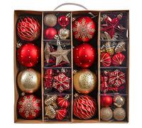 Valery Madelyn 60pcs 3-8cm Shatterproof Baubles, Luxury Red and Gold Ball Ornaments for Christmas Tree Decorations