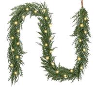 Valery Madelyn 6ft/183cm Realistic Christmas Garland with Lights, Pre Lit Norfolk Pine Garland with 30 LED Lights, Xmas Faux Cedar Garland Real Touch Decorations for Stairs Fireplace Outdoor
