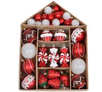 Valery Madelyn 70pcs 3-6cm Shatterproof Christmas Baubles Pack, Sweet Candy Red and White Christmas Ball Ornaments for Tree Decoration