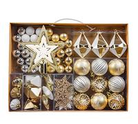 Valery Madelyn 70pcs Shatterproof Christmas Baubles, Elegant White & Gold Christmas Ball Ornaments with Tree Top