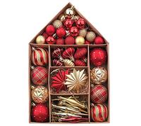 Valery Madelyn 70pcs Shatterproof Christmas Baubles Pack, Traditional Red and Gold Christmas Ball Ornaments for Tree Decoration (L)
