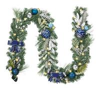 Valery Madelyn 9 feet Pre-Lit Christmas Garland with Light for Mantle, Lighted Battery Operated Xmas Garland with Silver Blue Balls for Front Door Fireplace Table Centerpiece Outdoor Window Home Decor