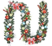 Valery Madelyn 9 feet Pre-Lit Christmas Garland with Lights for Mantle, Lighted Battery Operated Elf Xmas Garland with Red Green Balls for Front Door Fireplace Table Centerpiece Outdoor Home Decor