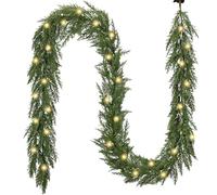 Valery Madelyn 9ft/275cm Christmas Garland with Lights, Pre Lit Norfolk Pine Garland with 30 LED Lights, Xmas Faux Cedar Garland Real Touch Decorations for Stairs Fireplace Outdoor