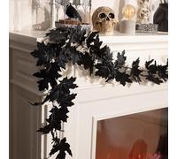Valery Madelyn 9ft Halloween Garland with Lights, Pre-Lit Light Up Black Maple Leaf Garland Halloween Decor for Mantle Fireplace Table Home Indoor
